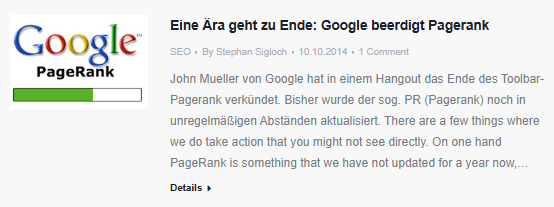 Blog post from 2014 — „Google buries PageRank